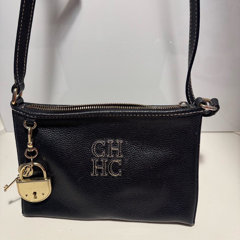 Carolina Herrera Black Crossbody Bag with Gold Charm